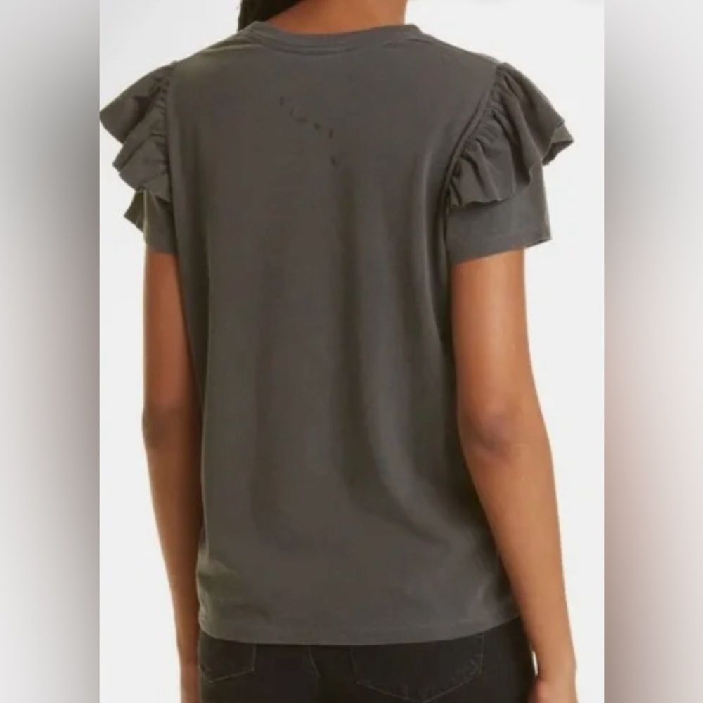 NWT Clare V Gray Ruffle Sleeve Short Sleeve Tee Large - Picture 2 of 8